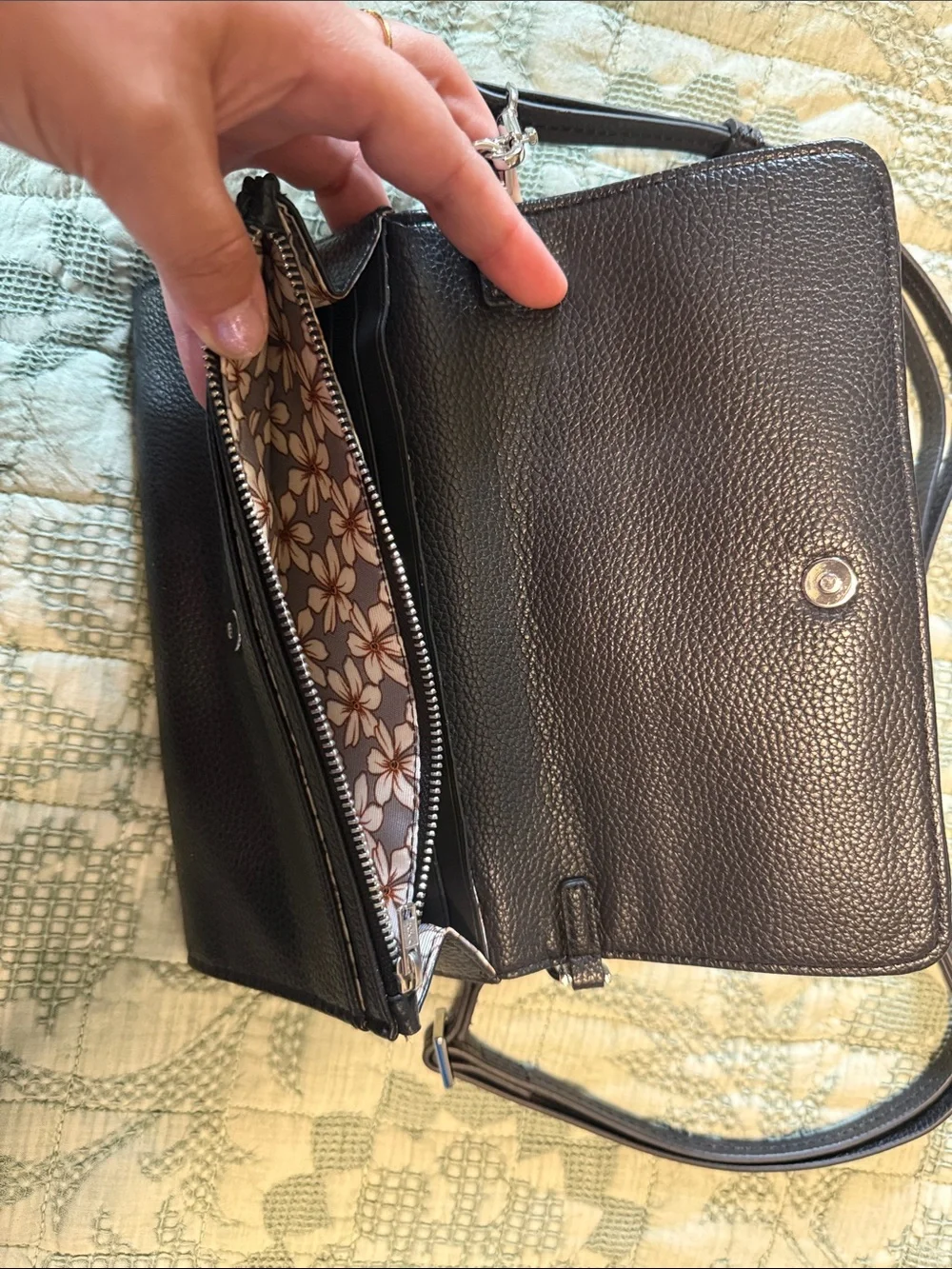 Vera Bradley Black Pebbled Leather Crossbody Bag